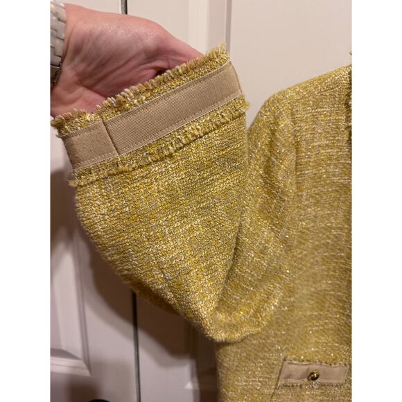 Talbots Gold Tweed Classic Jackie O Blazer Gold Buttons Petite Size 16 - Picture 2 of 12